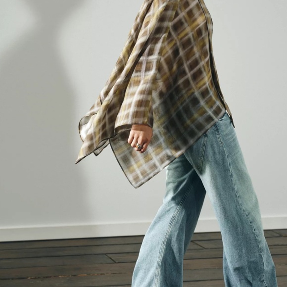 NWT ZARA PLAID SCARF CAPE SHIRT M-L - Picture 3 of 3